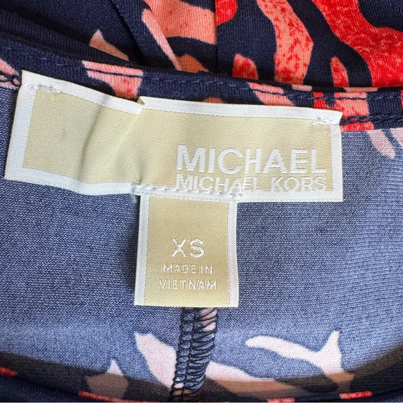 Michael Michael Kors Coral Sea Print Belted Mini Dress Ruffle Hem Navy Size XS - Picture 9 of 11